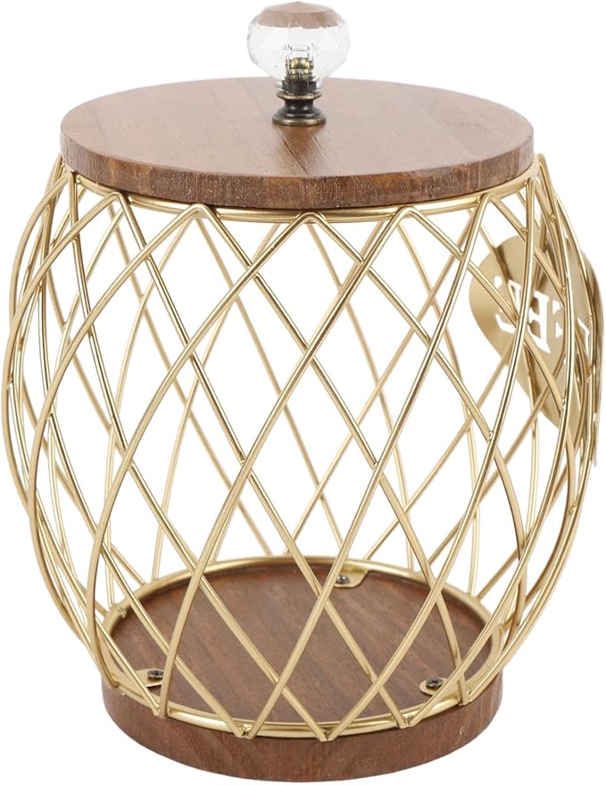 EVGATSAUTO Large Capacity Coffee Capsule Organizer Iron Pod Holder with Wood Base K Cup Storage Coffee Pods Basket with Lid for Kitchen Cafe Bar Coffee Bar Accessories