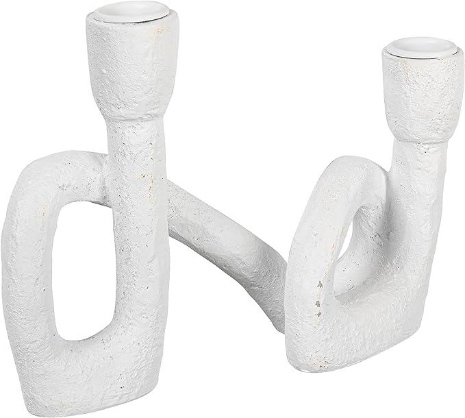 Modern Sculptural Double Taper Candle Holder, White