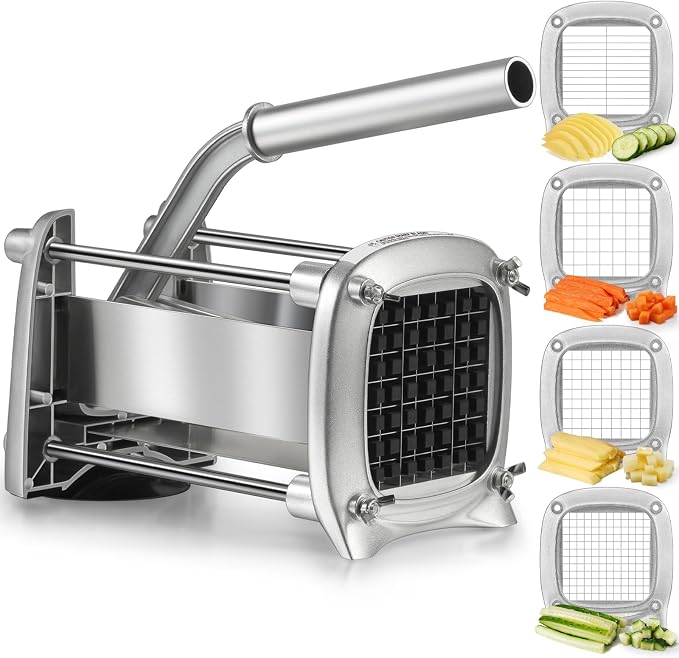 Sopito Professional Stainless Steel French Fry Cutter, 3 Blades (1/2", 3/8", 1/4") & Slicing Blades for Potatoes, Carrots, Apples, Commercial & Home Use