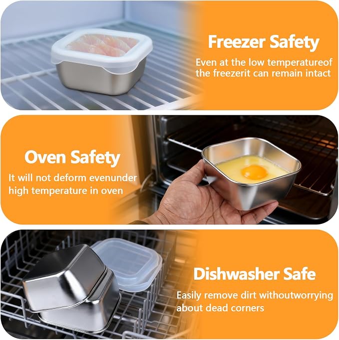 5 Pack 13.53 oz (400 ml) 304 Stainless Steel Snack Container – Leak-Proof, Grill & Oven Safe, Freezer & Dishwasher Safe, BPA-Free Silicone Lid, for Snacks, BBQ, Lunch, Camping, Baking