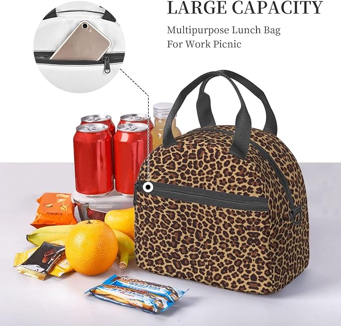 Leopard Lunch Box Insulated Lunch Bag Reusable Sling Bag With Adjustable Shoulder Strap Cooler Tote Bag For Men Women