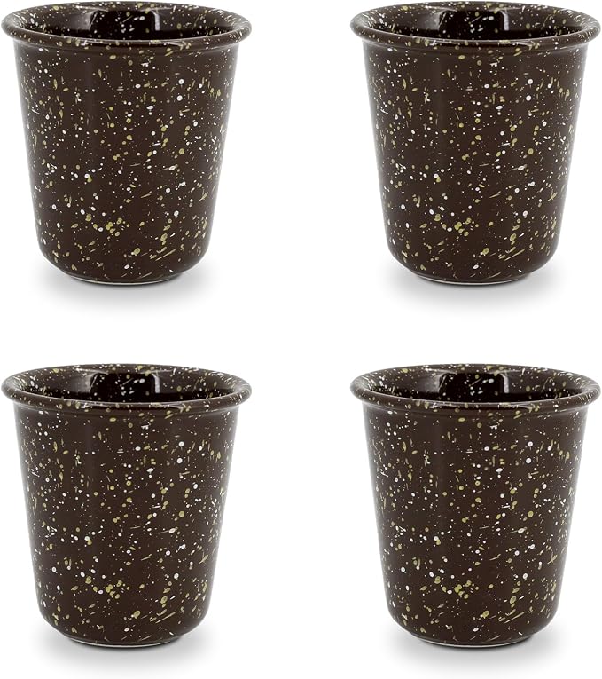 10oz Coffee Mugs Set of 4 for Latte, Cappuccino, Tea & Hot Cocoa, Farmhouse Speckled Handleless Ceramic Coffee Cups, Stackable Drip-Free Lead-Free, Microwave & Dishwasher Safe, Brown