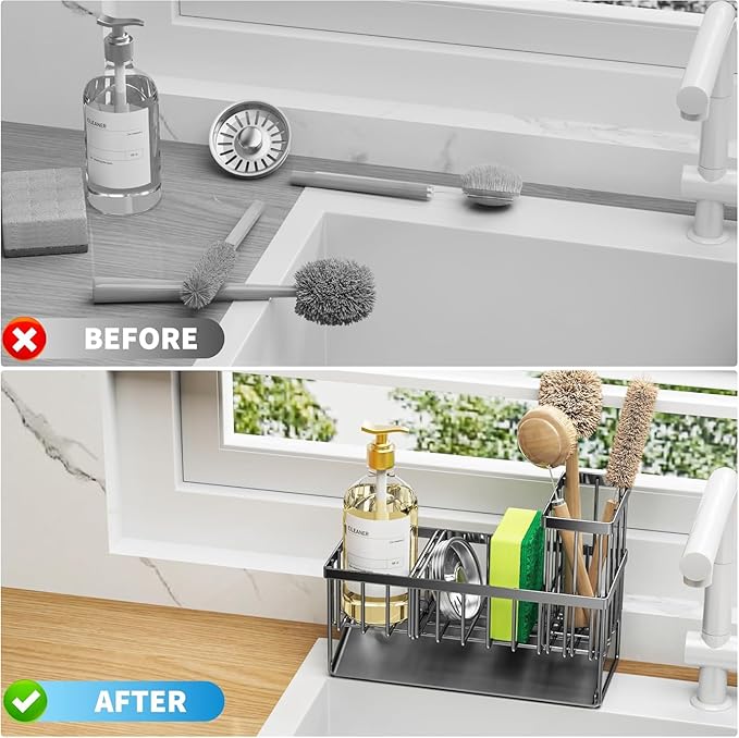 USTECH Kitchen Sink Organizer, Sponge Holder, Countertop Organizer, Brush Holder, Sink Accessories