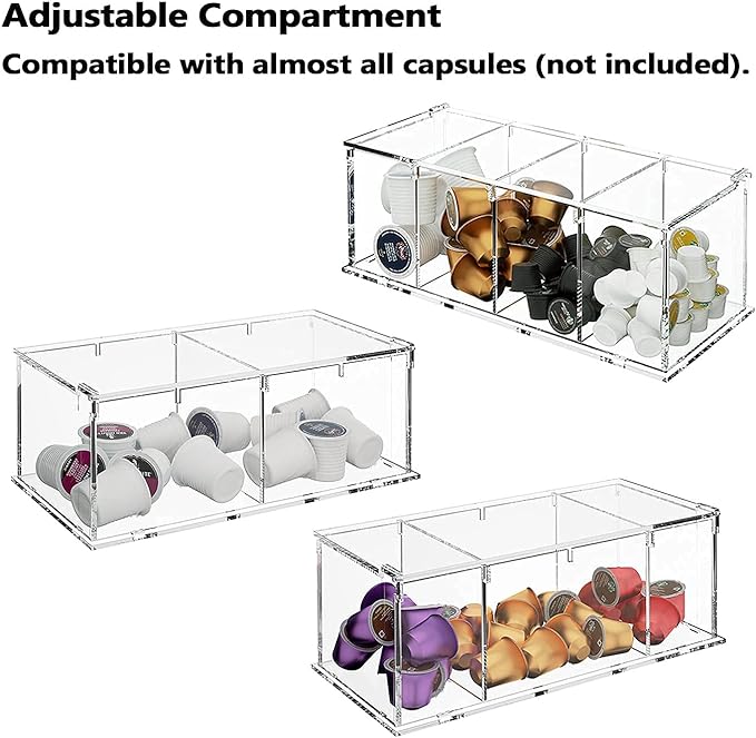 RR RAXMIN Coffee Capsule Holder Acrylic Box K Cup Holder Coffee Pod Storage Clear Acrylic 4 Compartment with Lid Organizer Coffee Bar Accessories