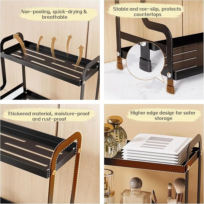 Bokelai 2 Tier Coffee Bar Organizer and Accessories Storage Countertop Shelf for Kitchen Coffee Station Organizer Mug Holder Coffee Condiment Storage Rack Black