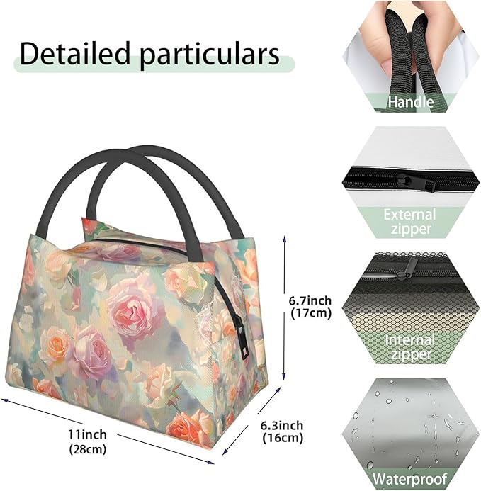 Australian Shepherd Insulated Lunch Box for Girls Pet Lovers,Reusable Tote Bag with Cute Dog and Floral Pink,Portable Lunchbox Handbag,Makeup Bags Organizer Gifts for Work Office,11x6.3x6.7in