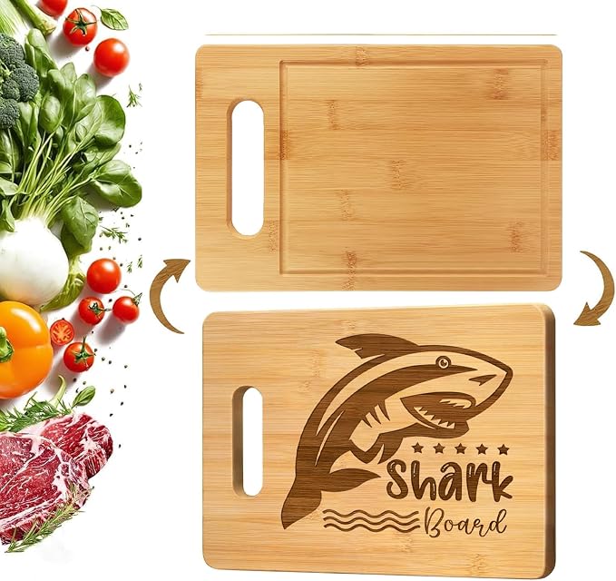Shark Charcuterie Boards, Shark Board for Man, Funny Charcuterie board, Bamboo Wooden Cutting Board, with Hanging Hole, Juice Grooves