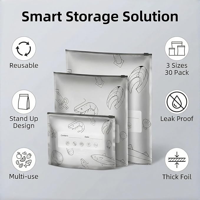 10 Bags per Set Reusable Aluminum Foil Sealable Storage Bags, New Resealable Vacuum Zipper Pouches for Food, Stand Up Foil Sealable Bags with Label and Zip Lock for Vegetable Fruit Meat (Small)