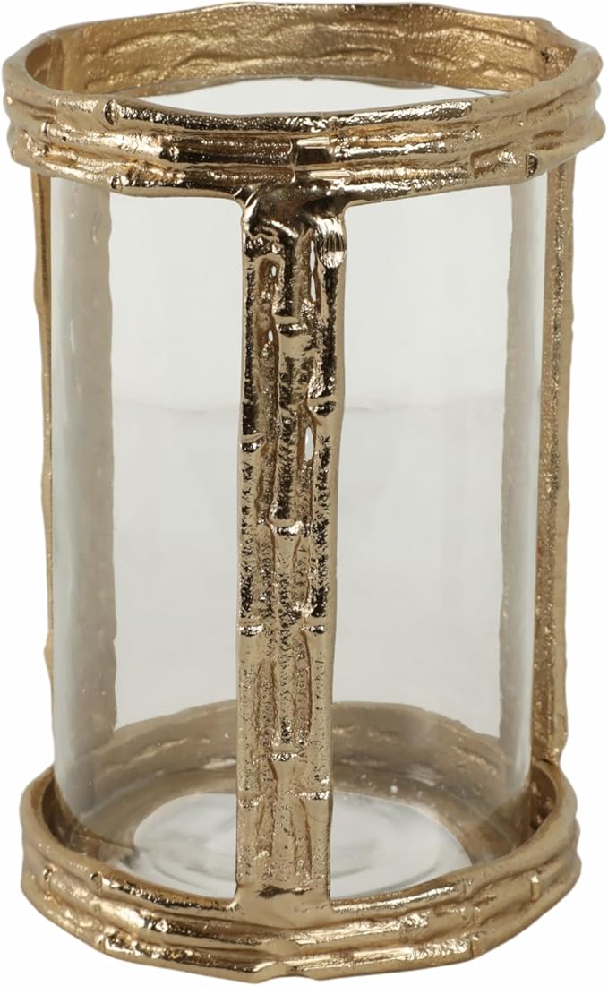 Modern Glass Candle Holder Hurricane for Home Decor - Elegant Pillar Candle Holder for Table Centerpieces Accent - Decorative Candle Stick Holder for Mantel or Entryway Table - 8", Gold & Clear