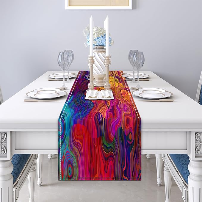 Abstract Table Runner 13x71 Inch Colorful Chaotic Waves Table Runners Table Decorations Rustic Coffee Table Runner for Home Kitchen Dining Room Party (Red & Purple71)