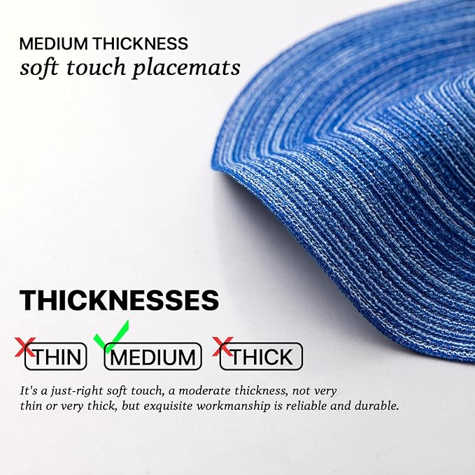 Round Placemats Set of 8 Woven Placemats Washable Braided Table Mats for Dining Table Heat Resistant Non-Slip Circle Place Mats(Royal Blue)
