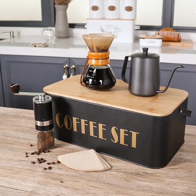 SOTECH Pour Over Coffee Maker Set Portable Pour Over Set-Manual Coffee Grinder Heatproof Glass Coffee Dripper for Traveling Camping
