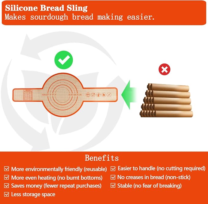 UBeesize 2 Pack Thickened Silicone Bread Sling, Reusable Sourdough Bread Baking Mat For Dutch Oven 2-8 Qrt, Non-Stick, Easy To Clean, With Extra Long Handles Bread Baking Sheet Liner.