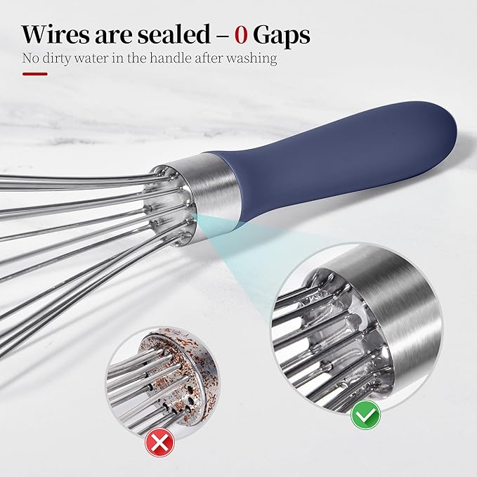 Small Whisk: Stainless Steel 9in Wire Balloon Wisk Kitchen Egg Whisker Heavy Duty Hand Mixer for Cooking Baking Whipping Blending Mixing Stirring Sauce, Flour, chocolate (Midnight Blue)
