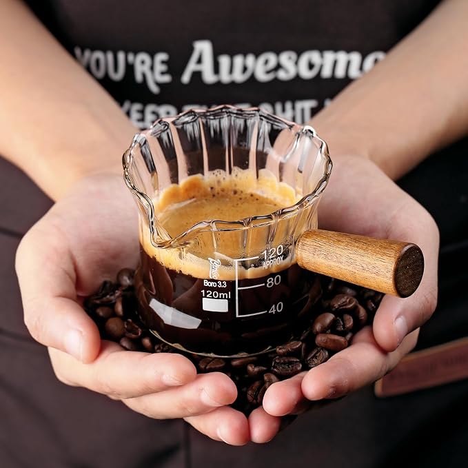 Espresso Shot Glass, 120 ML Cups With Handle and Dual-Scale, V-Shaped Mouth