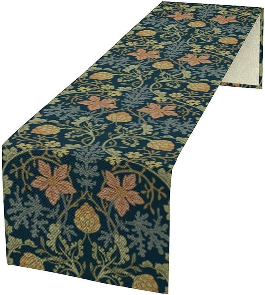 William Morris Floral Table Runner,Retro Floral Botanical Art Rustic Decor Table Runner for Home Indoor Outdoor Kitchen Holiday Birthday Party Wedding Decor 13x90 Inch