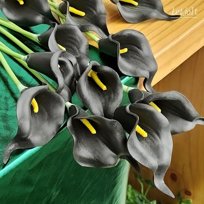 Letjolt Artificial Calla Lily Black Flowers for Wedding Bouquet Flower 12Pcs Home Decoration Faux Calla Lilies Flower, Black