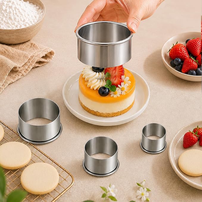 Biscuit Cutters, Round Cookie Cutters/Stainless Steel Dumpling Skin Cutters/Cake Pastry Cutters/Cake Cookie Scone Cutters Molds stamps for Cooking Baking (5Pcs, Plain Edge)