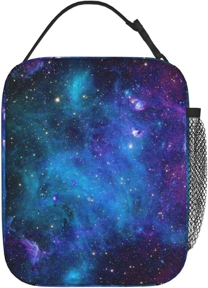 Abstract Blue Outer Space Galaxy Star Insulated Lunch Bag Portable Reusable Zipper Lunch Box For Men Women Work Picnic Travel Camping
