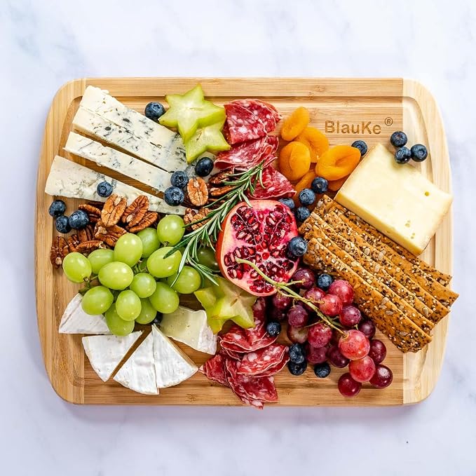 Wood Cutting Board for Kitchen – 14x11" Bamboo Cutting Board with Juice Groove – Wooden Chopping Board, Serving Tray, Butcher Block – BlauKe®