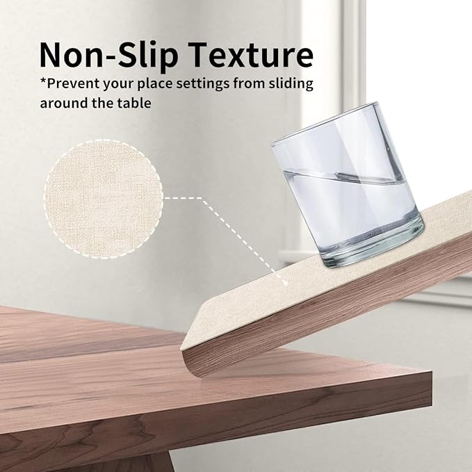 Maxpearl Faux Leather Placemats Set of 8 – Waterproof, Wipe Clean, Heat Resistant, Non-Slip Dining Table Mats for Indoor & Outdoor Use, 17”×12”, Beige