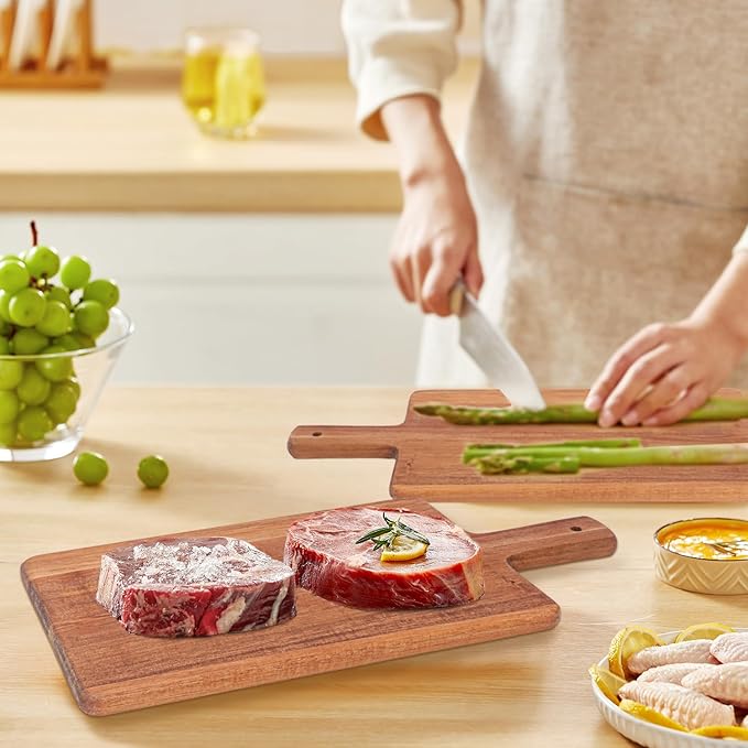 3 Pack Wood Cutting Board with Handle - 11.5 Inch Wood Cutting Board, Acacia Wooden Charcuterie Boards for Kitchen - Meat, Bread, Cheese Chopping Board (11.5 x 7 x 0.6 inch)