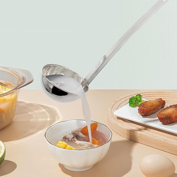 2PCS 10 Inch Stainless Steel Soup Ladle with Long Handle for Kitchen, Cooking, Soup, Sauce(1 oz)