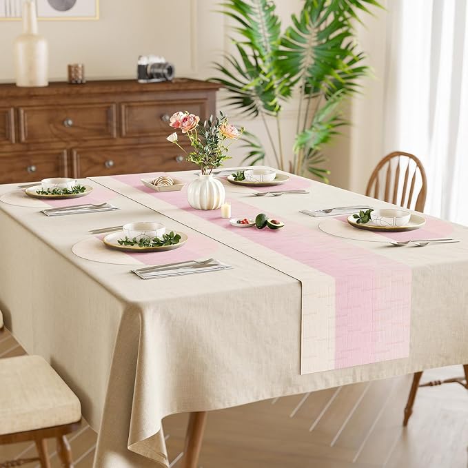 Round Placemats Set of 4, 15 Inch Woven Vinyl Heat Resistant Place Mats, Washable Non Slip PVC Table Mats for Kitchen Dining Party Outdoor Table Decor (Beige Pink, 4)