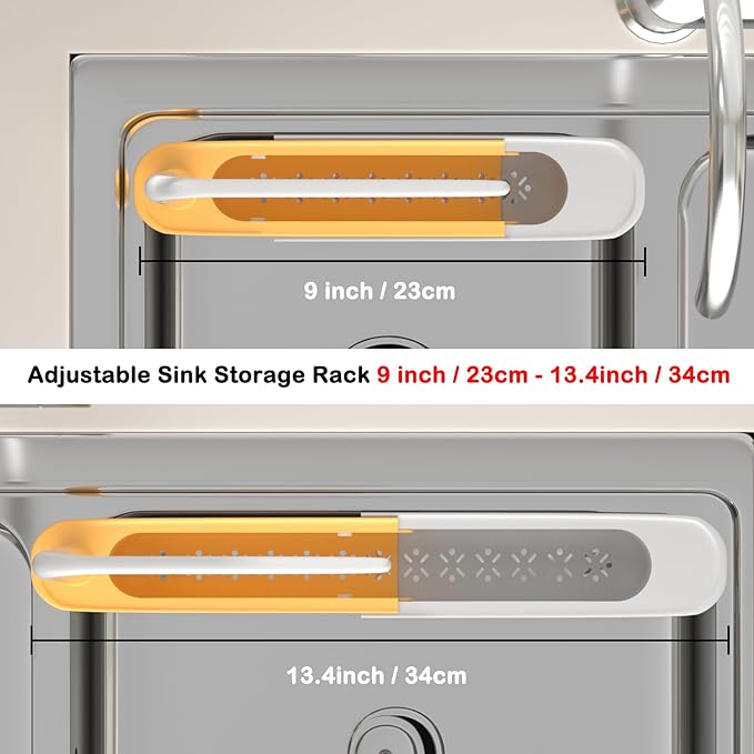 Telescopic Sink Storage Rack with 2 Sponge - Sink Caddy Sponge Holder for kitchen sink (Yellow)