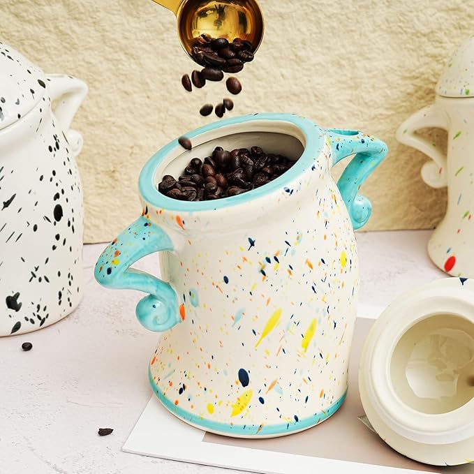 Canister With Attitude - Airtight Ceramic Kitchen Storage with Hands on Hips Design, Ideal for Flour, Sugar, Coffee, Tea & Beans, Sealed & Leak Proof (Cyan)