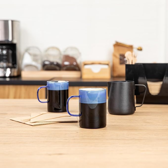 Restaurantware Glass Coffee Mug 12 Count 7 Oz Borosilicate Tea Cup with Ergonomic Handle, Dishwasher-Safe Blue Thermal Resistant Mug for Hot and Cold Drinks