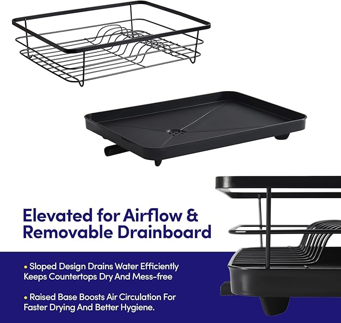 Dish Drying Rack 3 Piece Dish Drainer with Drainboard Set for Kitchen Counter – Kitchen Dish Rack with Removable Utensil Holder & Swivel Spout for Countertop – DishRack for Plates, Cups & Organization