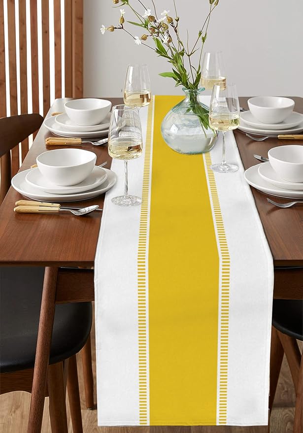 Yellow Table Runners 72 inches Long, Modern Stripes Table Runner Farmhouse Dresser Scarves,Decortaive Table Runner Cover for Kitvhen Dining Coffee Table Holiday Party Wedding