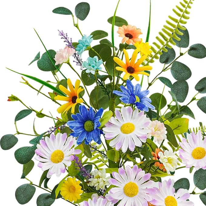 Krissing Fake Flowers with Vase, 23" Tall Faux Floral Arrangement in Metal Pot Silk Artificial Wild Yellow Flowers Greenery Stems for Table Centerpieces Home Dining Room Spring Decor