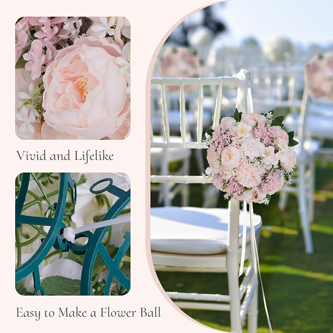 Flower Balls Centerpieces for Tables: 6 PCS Pink Flowers for Centerpieces Floral Arrangements Centerpiece for Wedding Party Celebration Home