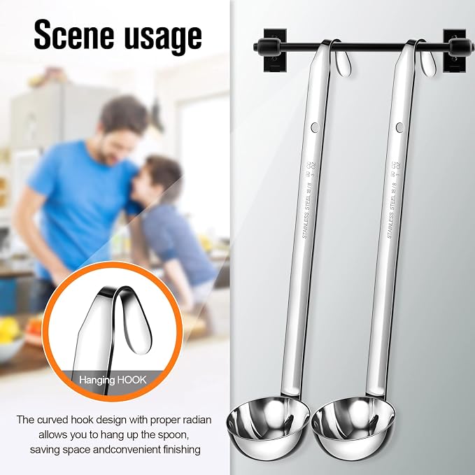 Cunhill 5 Pcs Soup Ladles Stainless Steel Serving Ladles with Long Handle for Serving, Cooking, Stirring, Portioning Kitchen Restaurant Accessories(3 oz)