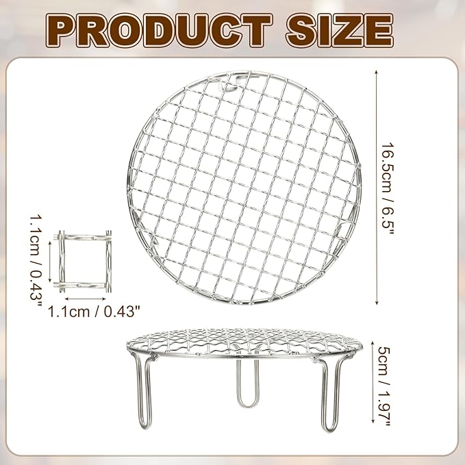 uxcell 6.5 Inch Round Cooking Rack, Stainless Steel Canning Racks with Legs, Barbecue Mesh Grill for Baking Cooling Steaming Cookware