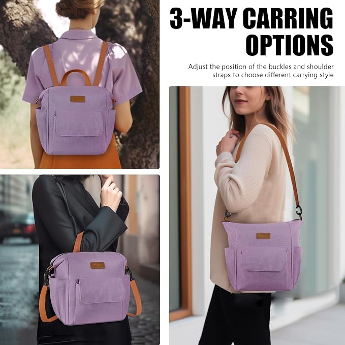 Joymee Insulated Lunch Bag For Women Reusable Leakproof -Purple | Spacious Storage, Bottle Holder & Pockets, Leakproof Insulated, for Work, Travel, Picnic, Daily Use, for Adult