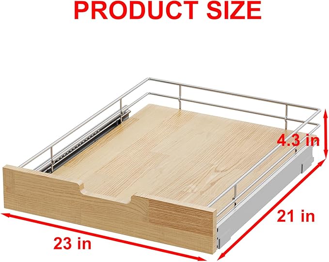 Sikarou Pull Out Cabinet Organizer,Heavy-Duty Slide Out Shelf, Wood And Wire Basket, Pull Out Drawer for for Kitchen Under Sink Space, Pantry, Bathroom (23 * 21 WM)