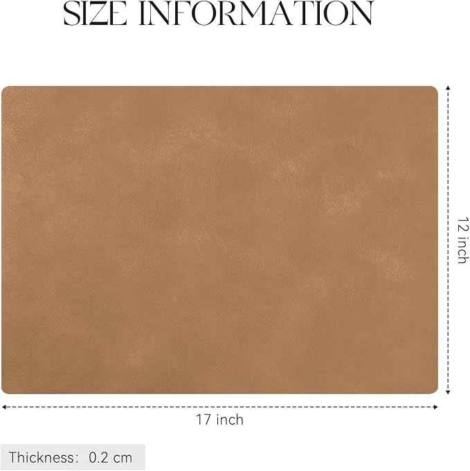 MOSAYT Vinyl Placemats Set of 12-12 X 17 Inch - Faux Leather 100% Waterproof Oil-Proof Wipeable PU Place Mats, Heat Resistant Reversible Table Mats for Kitchen, Dining, Outdoor, Camel