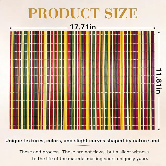 4-Pack Bamboo Placemats,Woven Heat-Resistant Rectangular Table Mats, Natural Rectangular Dining Place Mats, Rustic Japanese Style Plate Mats for Indoor Dining, Kitchen and Party Use(Colorful