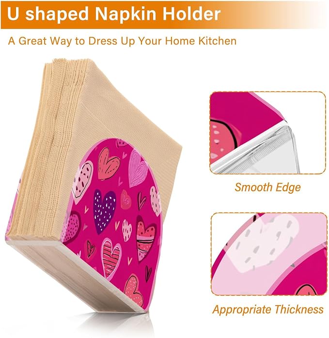 Napkin Holder Acrylic Napkin Holder for Table Kitchen Party Restaurant U Shaped Upright Napkin Dispenser Organizer Hot Pink Doodle Hearts Stars