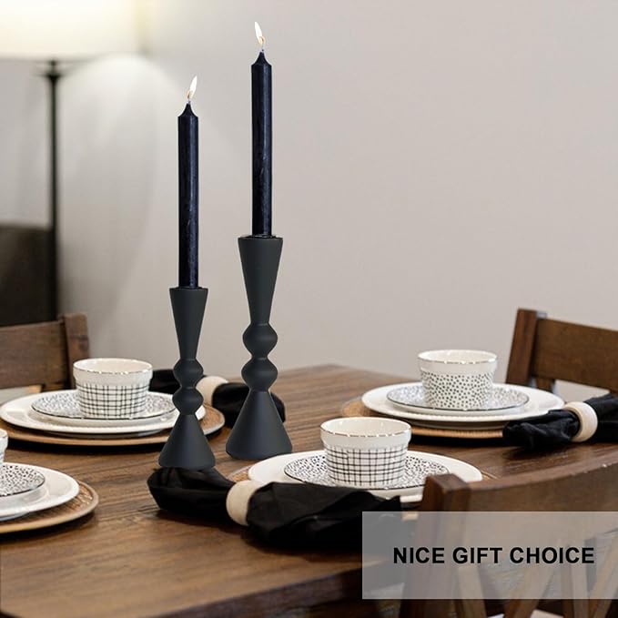 Candle Holder Black Candlestick Holders,Taper Candle Holders Set of 2- Candle Sticks Holder Decor for Home,Small Modern Wood Candle Stick Candle Holder for Candlesticks（7.5"/6" H）