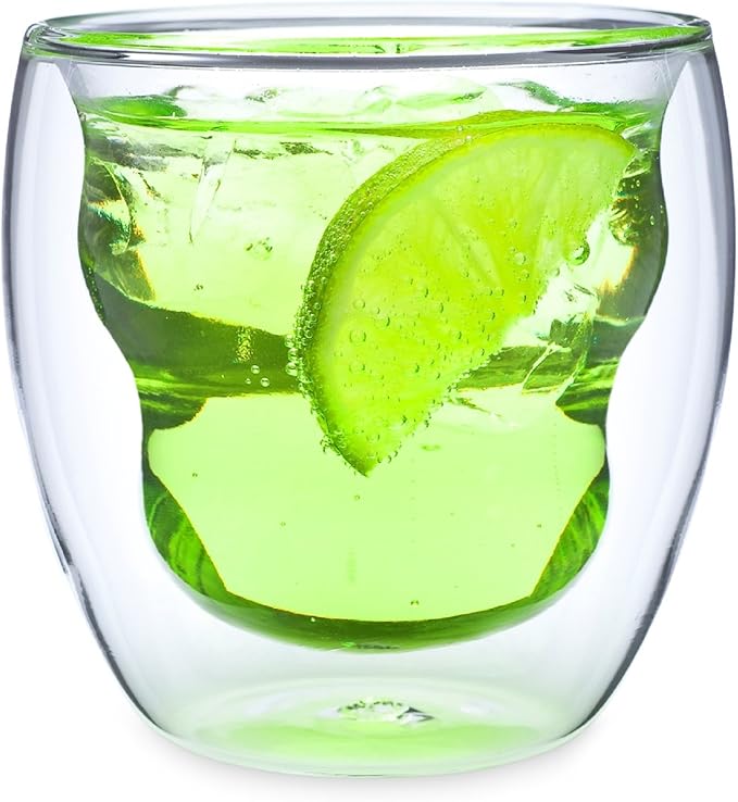 Curva Artisan Series Double Wall Beverage Glasses and Tumblers – Set of 4 Unique 8 oz Thermo Insulated Drinking Glasses