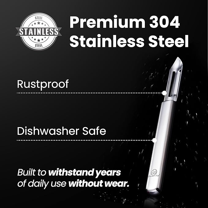 Vegetable Peeler, Ultra Sharp Potato Peeler, Best for Veggie & Fruit, Seamless One-Piece Design, Peel Both Ways - Left & Right-Hand Friendly, Dishwasher Safe, 5-Year Warranty