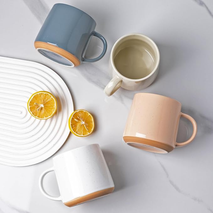 GBhome Ceramic Coffee Mugs Set of 2, 17oz Handmade Ceramic Coffee Mugs Set with Terracotta Underside for Latte/Tea/Beer/Hot Cocoa, Dishwasher & Microwave Safe