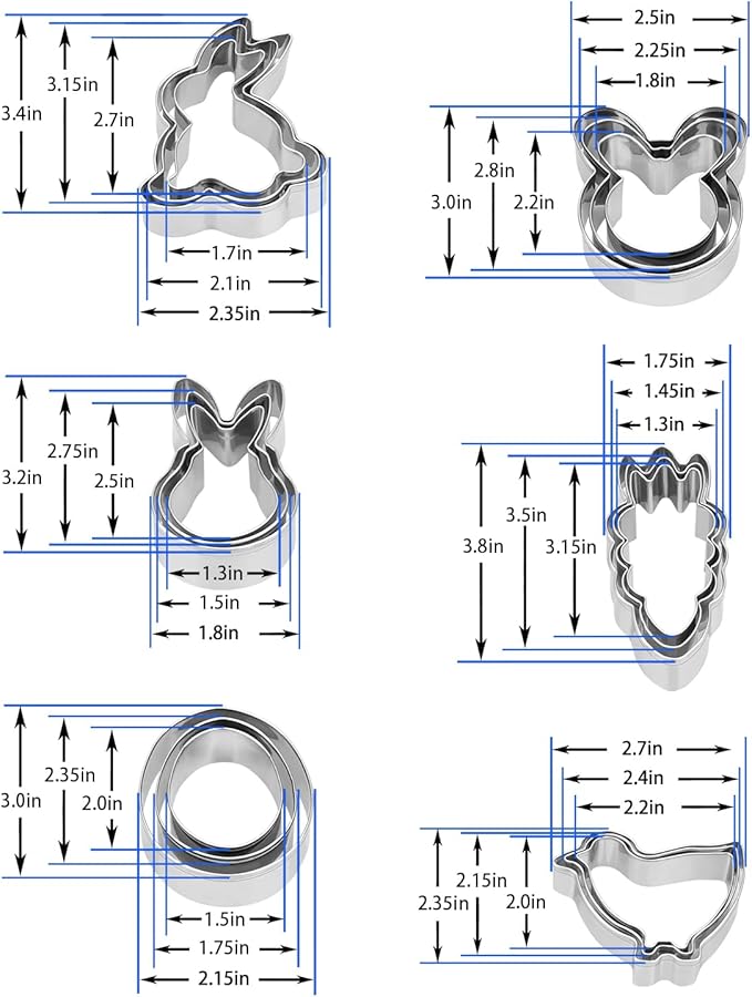 18 Pieces Easter Cookie Cutter Set - Bunny, Bunny Face, Rabbit, Egg, Chick, Carrot - Stainless Steel Easter Cookie Cutters - Large Cookie Cutters for Spring Holiday Baking