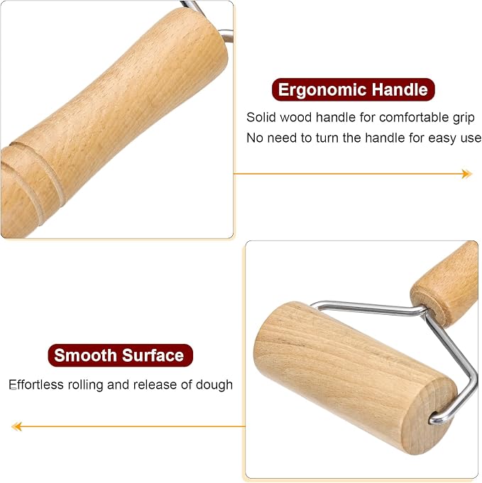 HARFINGTON Rolling Pin 7.28" x 1.57" Y-Maple Wood Handle Non-Stick Fondant Roller Dough Roller Rolling Pins for Baking Cookie Pastry Clay, Wood Color