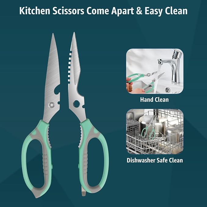 BoFuYuan Kitchen Scissors, 9-Inch Heavy Duty Multipurpose Food Cutting Shears, Detachable Dishwasher Safe, Sharp Serrated Blade, Ergonomic Non-Slip Handle for Food, Meat, Herbs, Green