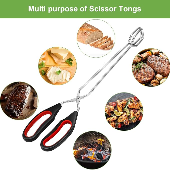 Boao 3 Pack Stainless Steel Scissor Cooking Tongs Kitchen Wire Metal Tongs for Cooking 9-inch 11-inch and 12-inch Heat Resistant Small Scissor tong for BBQ Grilling Tool with Silicone Handle